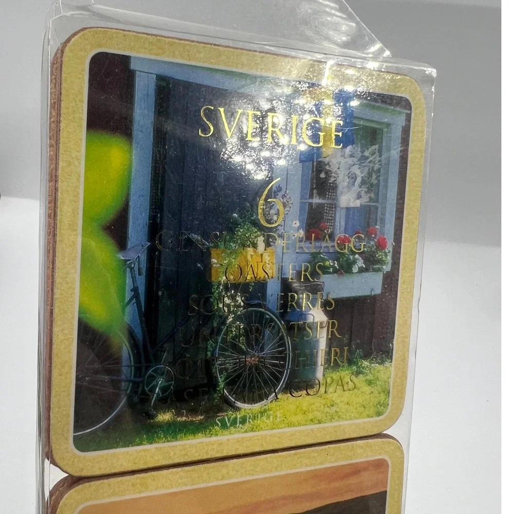 Sweden Sverige Scenic Souvenir Coasters Set of 6 Cork Back Dala Horse Moose New